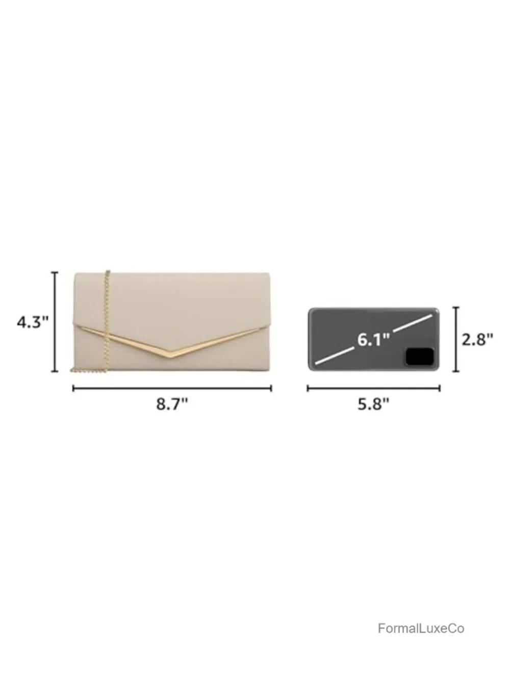 Vegan Leather Evening Clutch Purse with Gold-Tone Hardware